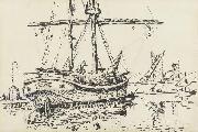 Paul Signac Docked Ship painting